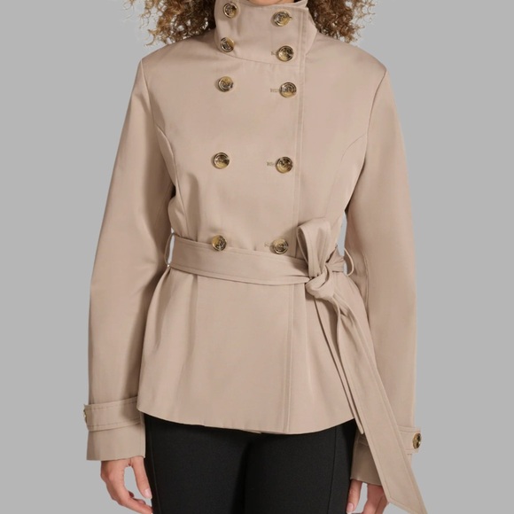 Karl Lagerfeld Paris Double-Breasted Peplum Trench Jacket - Size Large - Picture 2 of 15